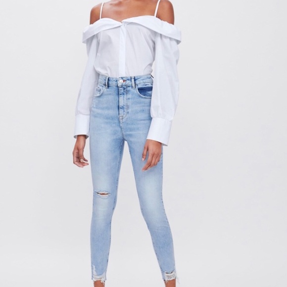 NWOT Zara Poplin Off the Shoulder Top X Small - Picture 2 of 8